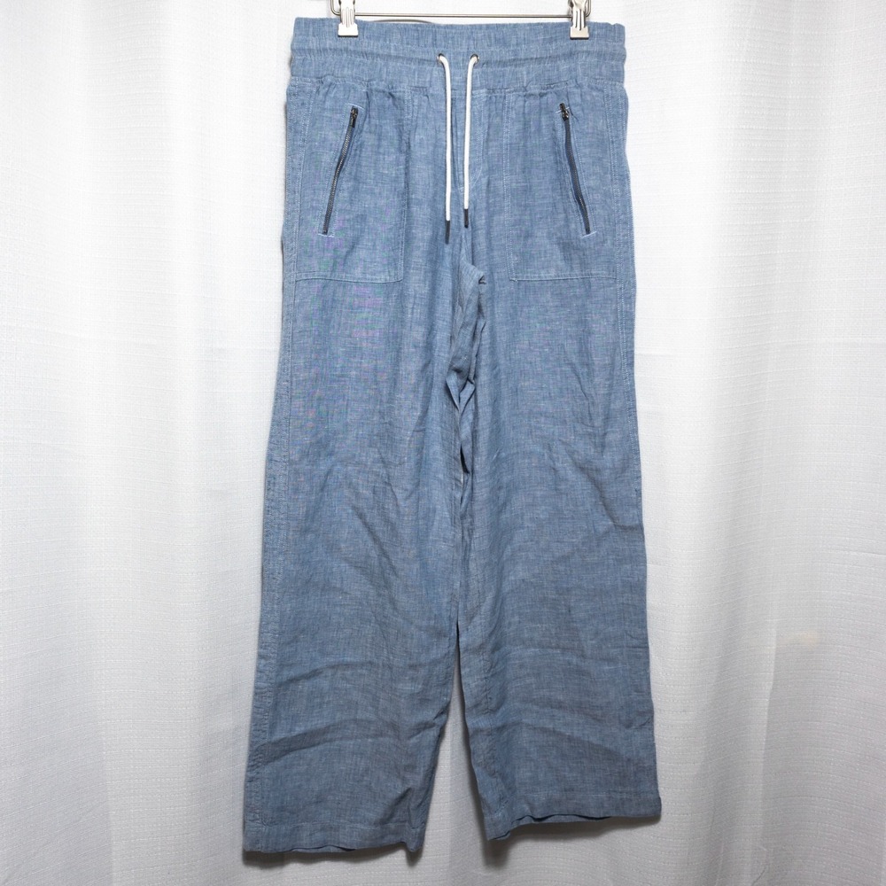 Athleta Cabo Linen Wide Leg Pants Blue 10 Coastal Beachy Lightweight Summer